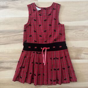 Samara Kids Red Black Plaid Scottish Dogs Scotties Dress Academia Size‎ 4T